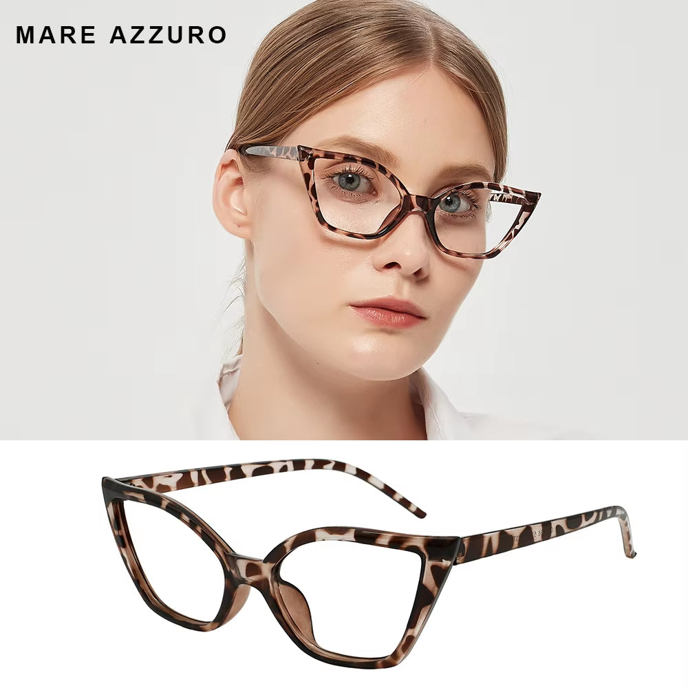 Reading Glasses for Women Oversized Prescription Magnifying Eyeglasses Frames Cat Eye Decorative Eyewear Trendy Retro MAREAZZURO