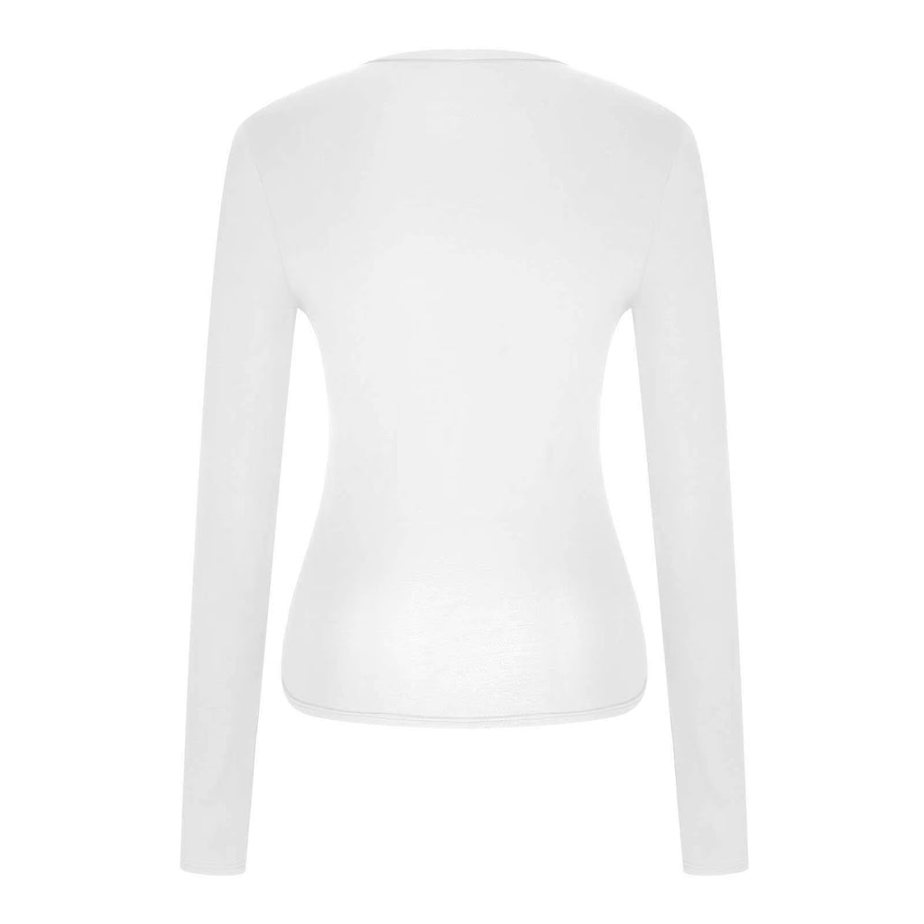 Fall Womens plus Size Tops Long Sleeve Cropped White Casual Shirts Solid Crew Neck Slim Womens Tshirts