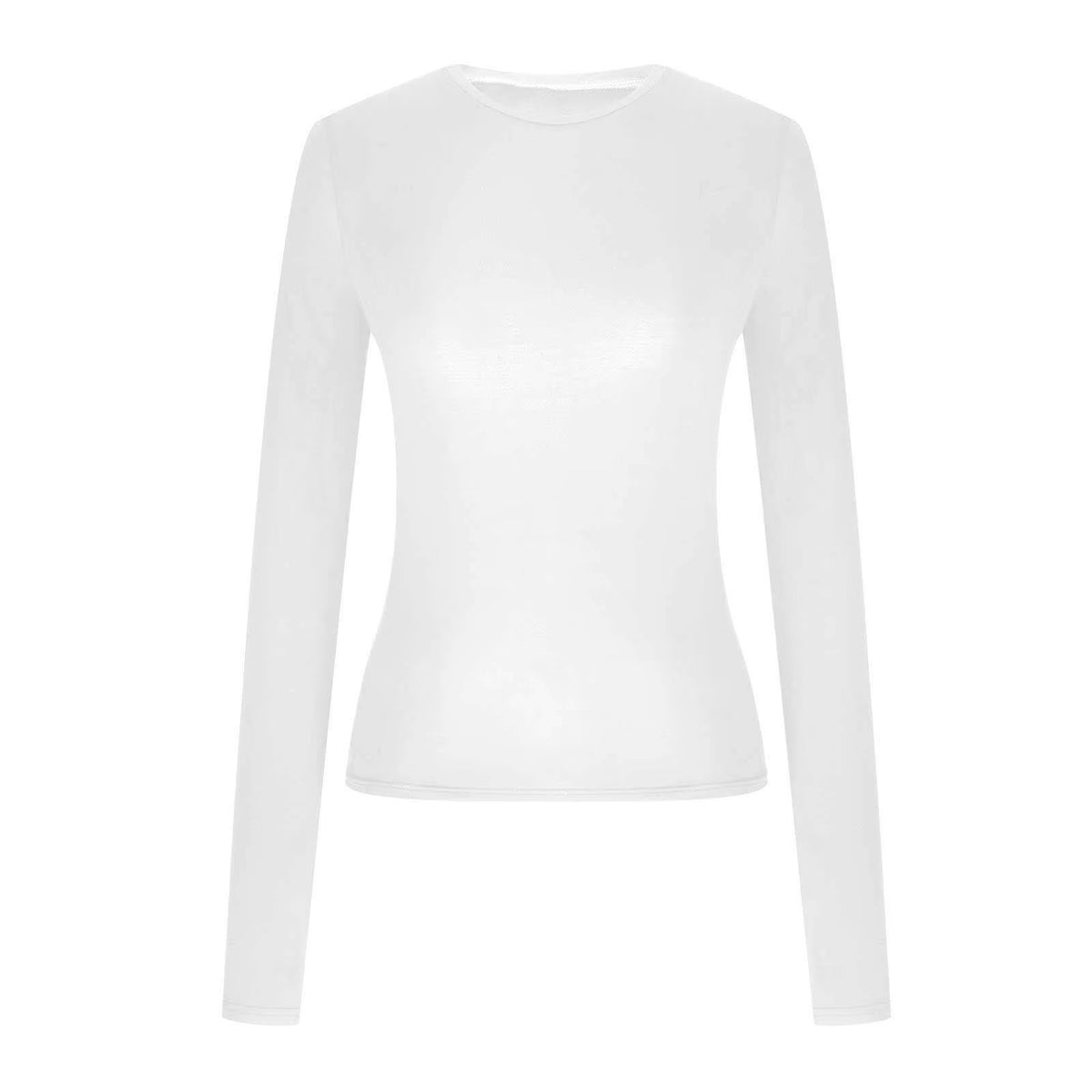 Fall Womens plus Size Tops Long Sleeve Cropped White Casual Shirts Solid Crew Neck Slim Womens Tshirts